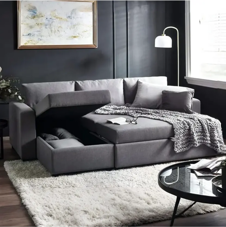 Light Grey Linen Sofa Bed with Storage – Angel 3-Seater Sofa Bed
