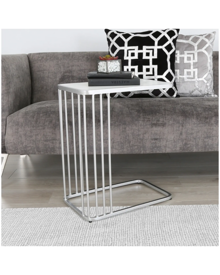 Como White Marble Effect Top Metal Side Sofa End Table LaForma
