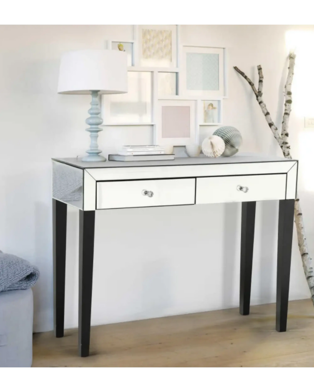 Dingolay mirrored glass console table with 2 drawers in silver My Store