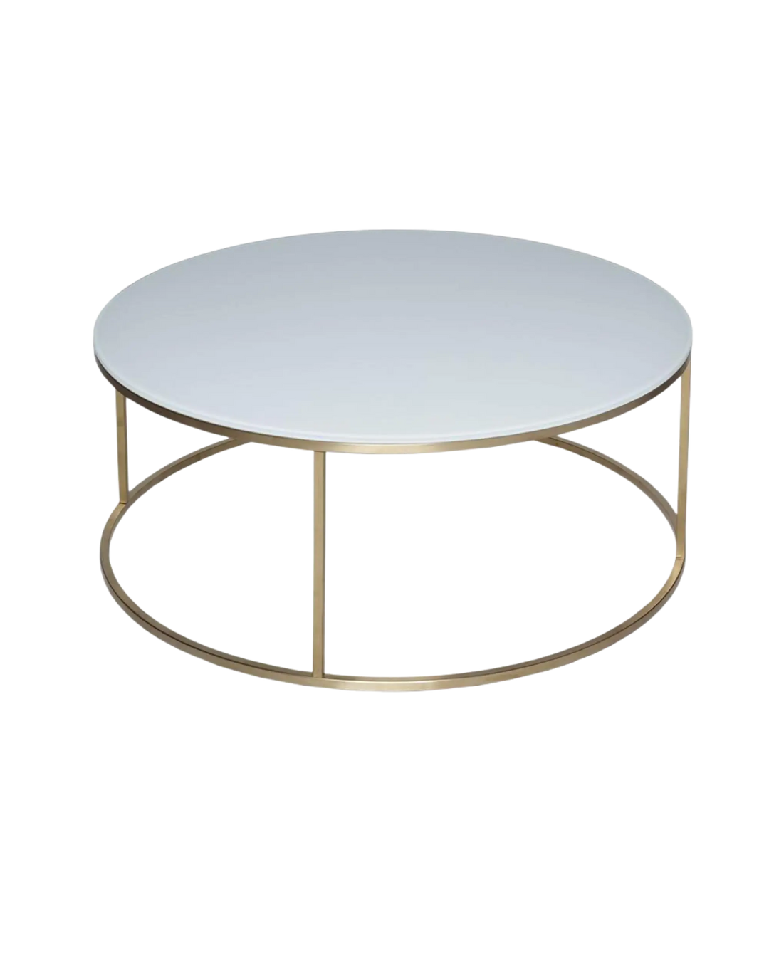 Kensal Circular Coffee Table - White Glass Top & Brushed Brass Base Gillmore Space