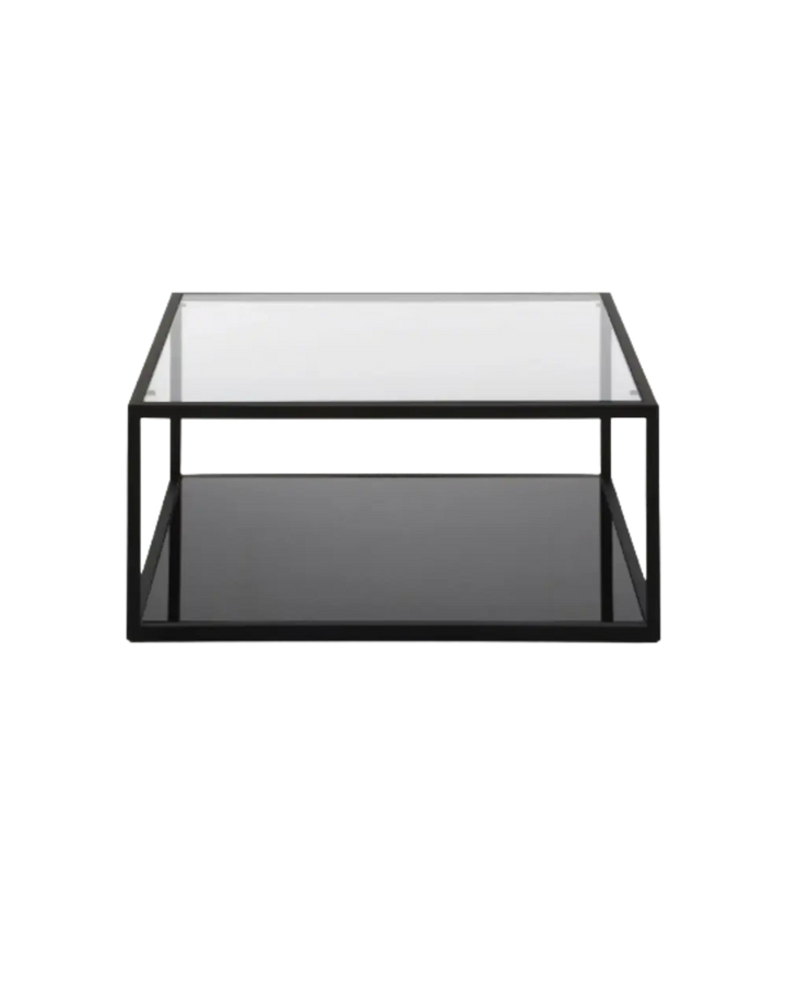 Black coffee table with a glass top