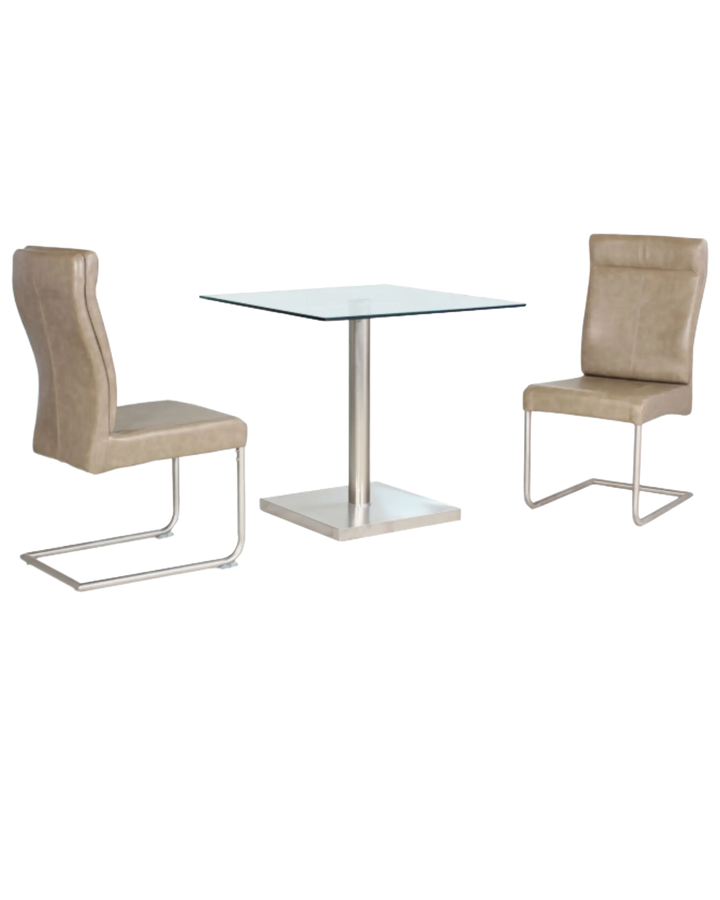 Lucas (Havana) Glass Dining Table Stainless Steel & Clear Heartlands Furniture