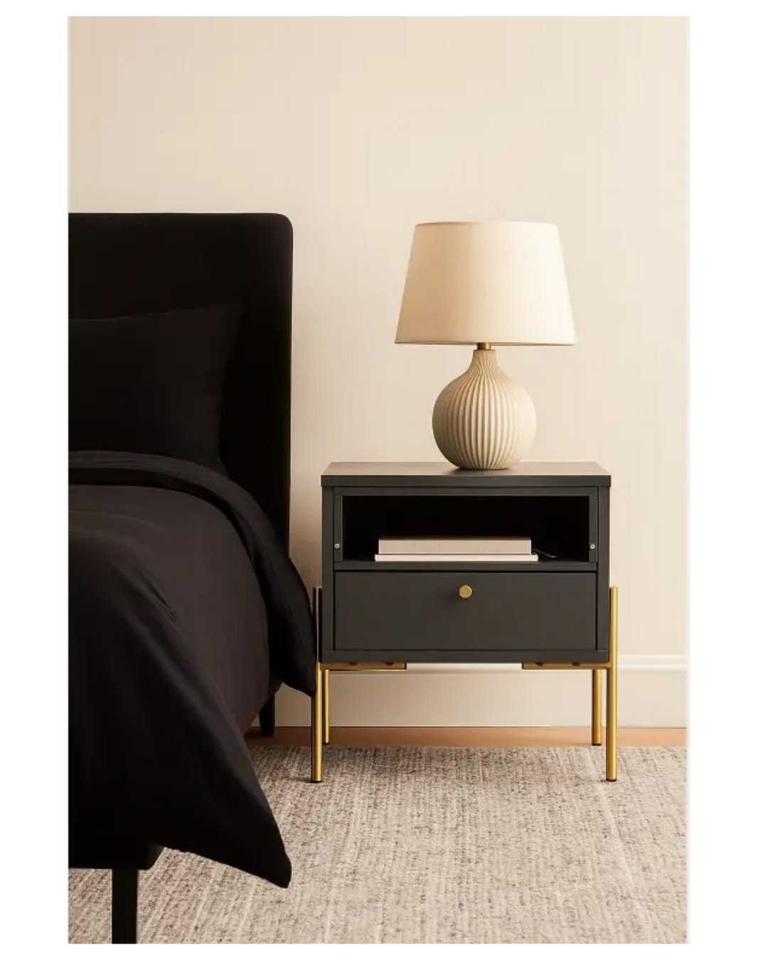 Madrid Grey & Gold Bedside Table