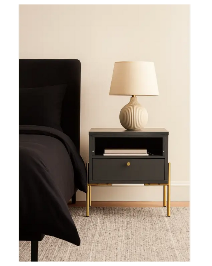 Madrid Grey & Gold Bedside Table
