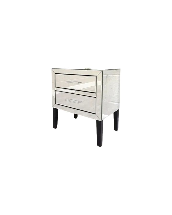 Mirrored Glass 2 Drawer Bedside Table