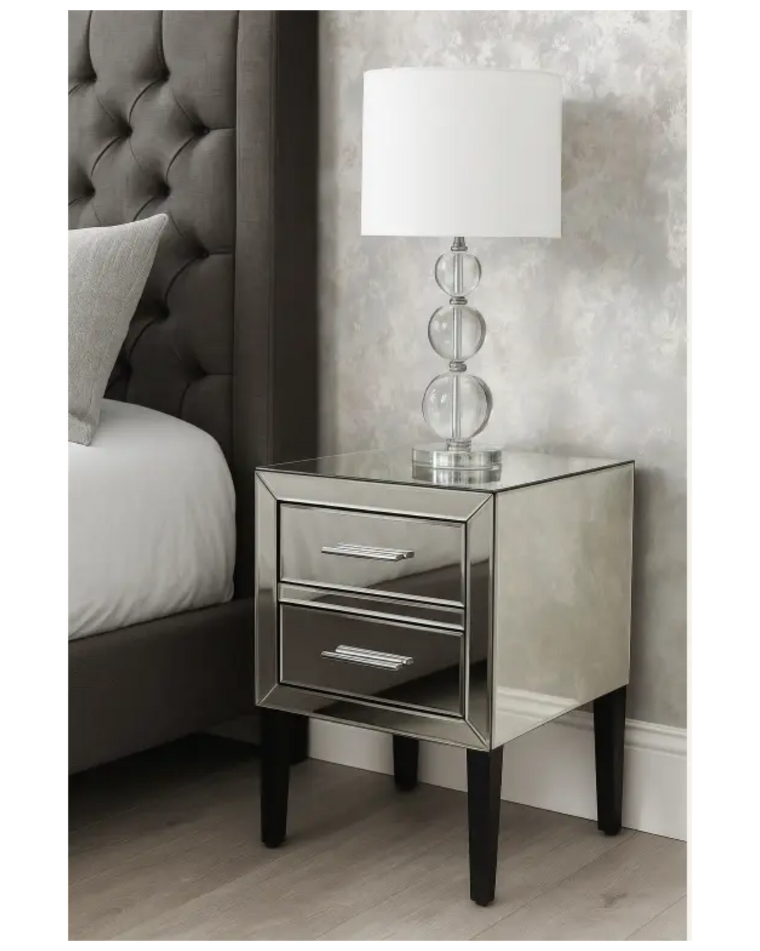 Mirrored Glass 2 Drawer Bedside Table