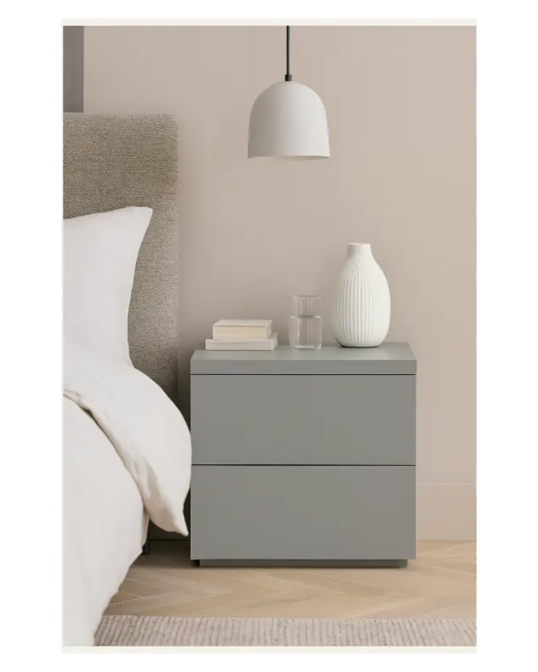 Monaco Grey Matt Lacquer 2 Drawer Bedside Table