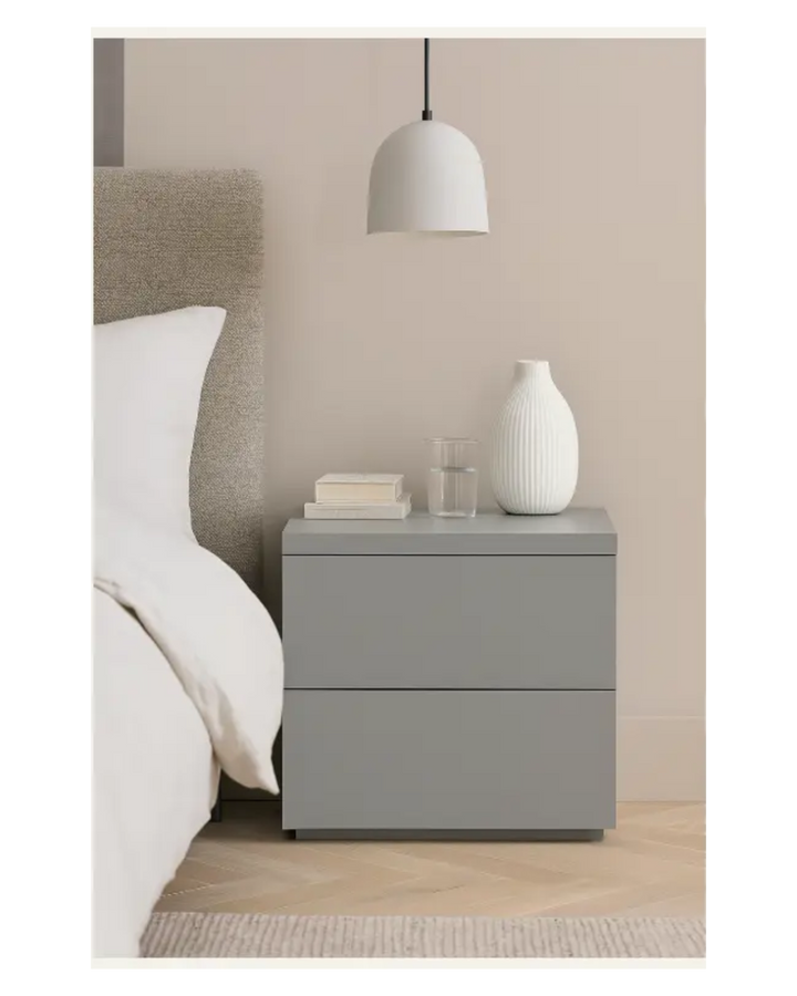 Monaco Grey Matt Lacquer 2 Drawer Bedside Table