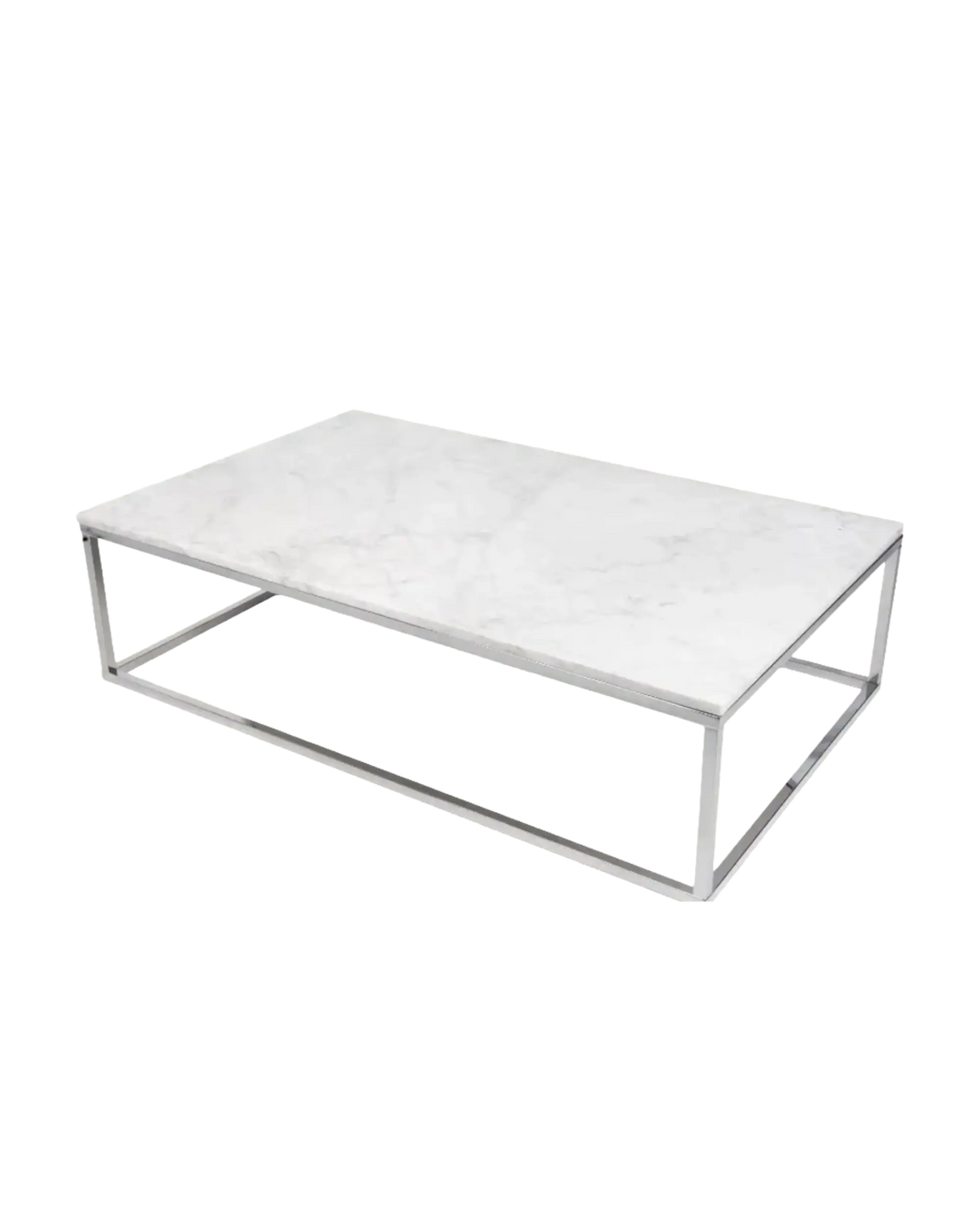 Prairie 120 Coffee Table White Carrara Marble with Chrome Feet Temahome