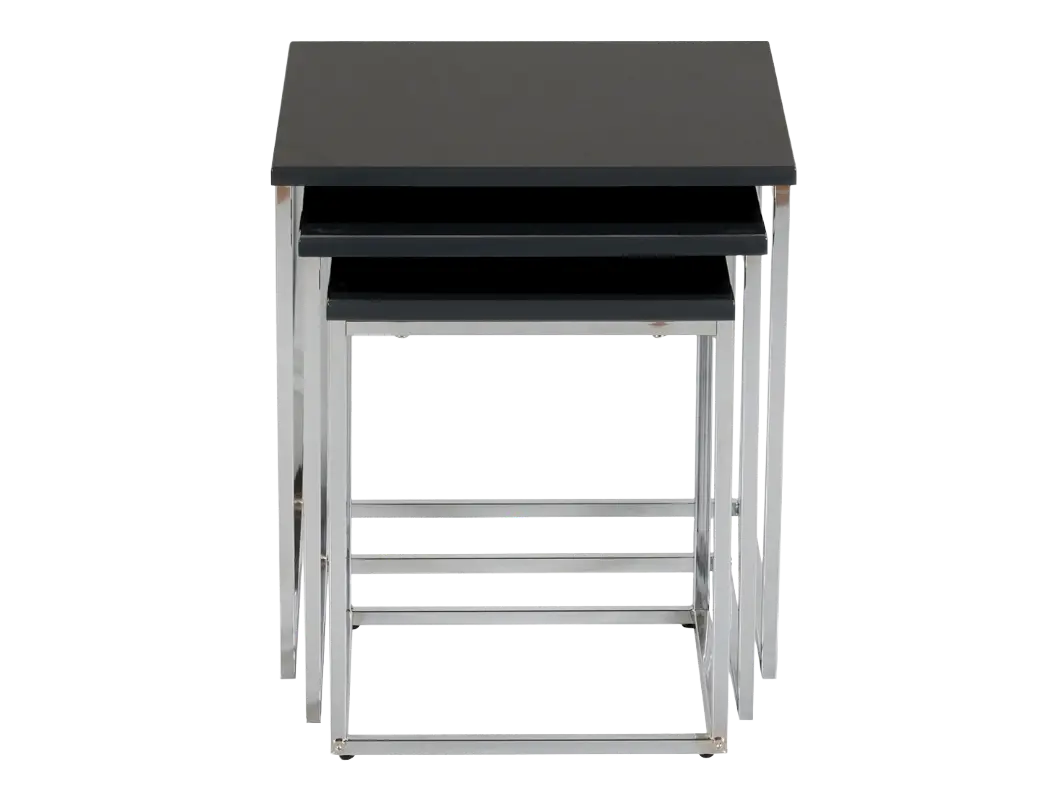Black Gloss & Chrome Legs Nest of 3 Tables