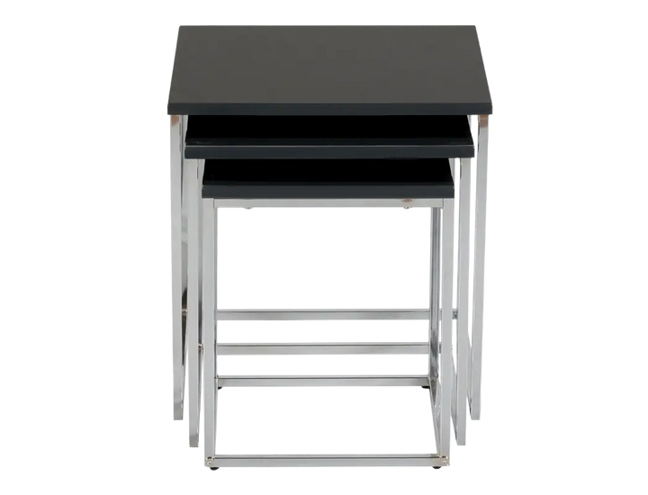 Black Gloss & Chrome Legs Nest of 3 Tables