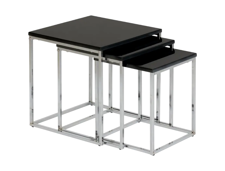Black Gloss & Chrome Legs Nest of 3 Tables