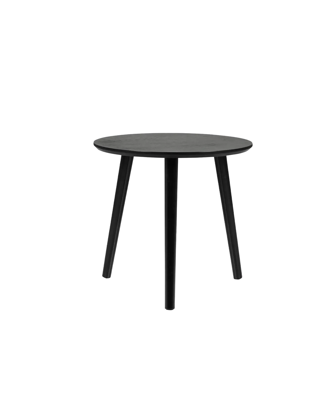 Indiga Furniture Doolin black modern round lamp table with clean lines and three tapered legs.