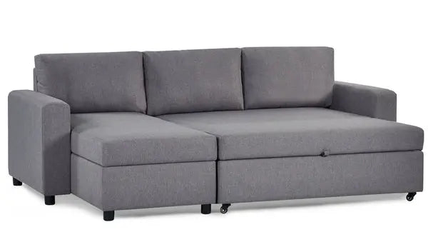 Light Grey Linen Sofa Bed with Storage – Angel 3-Seater Sofa Bed